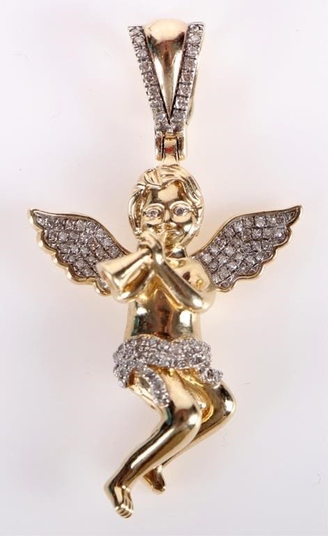Lot 181228: 10K YELLOW GOLD DIAMOND ANGEL UNISEX PENDANT