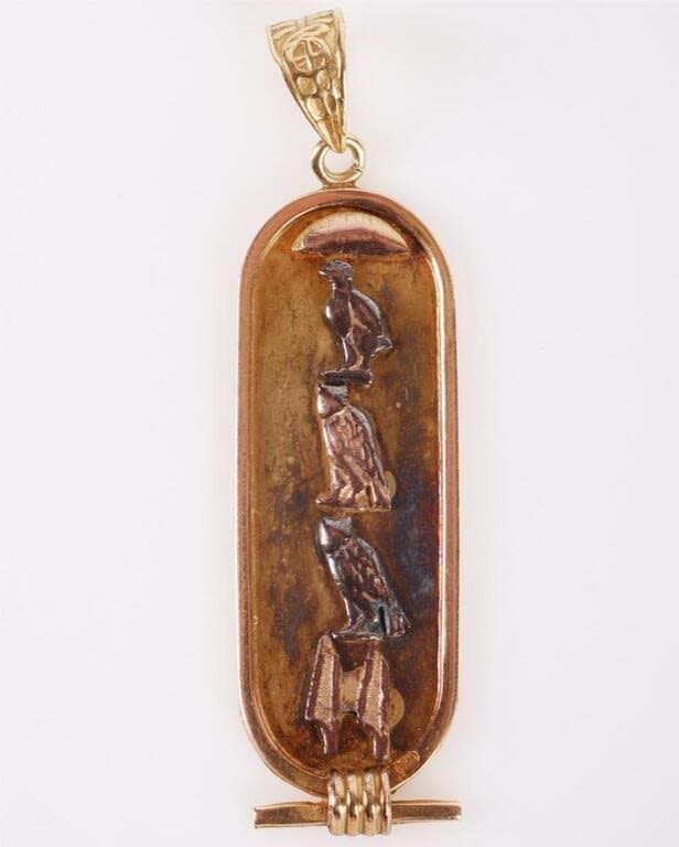 Lot 181240: 18K EGYPTIAN HIEROGLYPH GOLD PENDANT