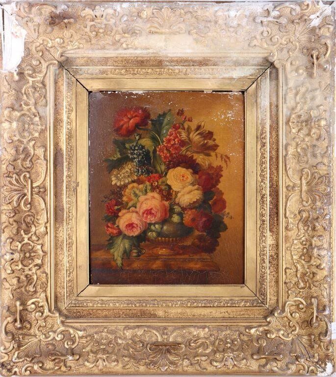 Lot 180239: ANTOINE BERJON OIL ON BOARD FLORAL STILL LIFE