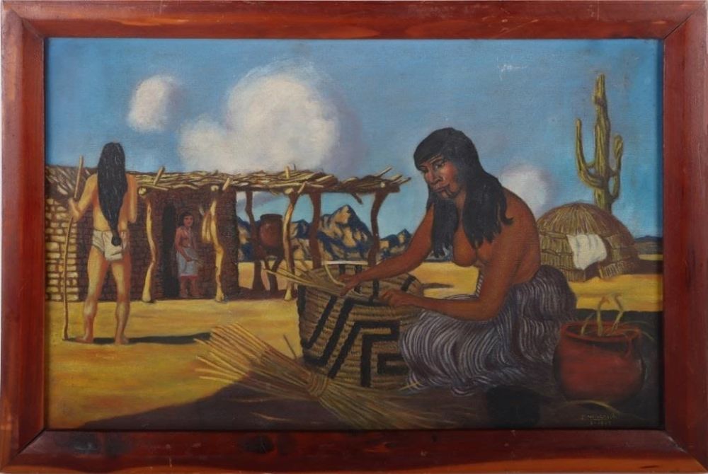 Lot 180271: J. WIELAND 1943 ORIGNAL NATIVE AMERICAN PAINTING