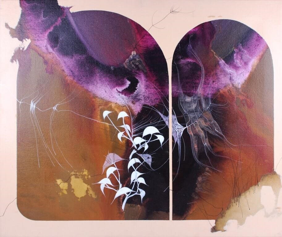 Lot 180363: PETER OSTHAFT OIL PAINTING OF FUNGI