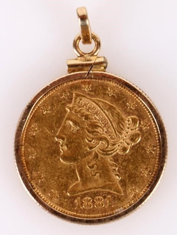 Lot 183164: 1881 P HALF EAGLE CORONET HEAD PENDANT