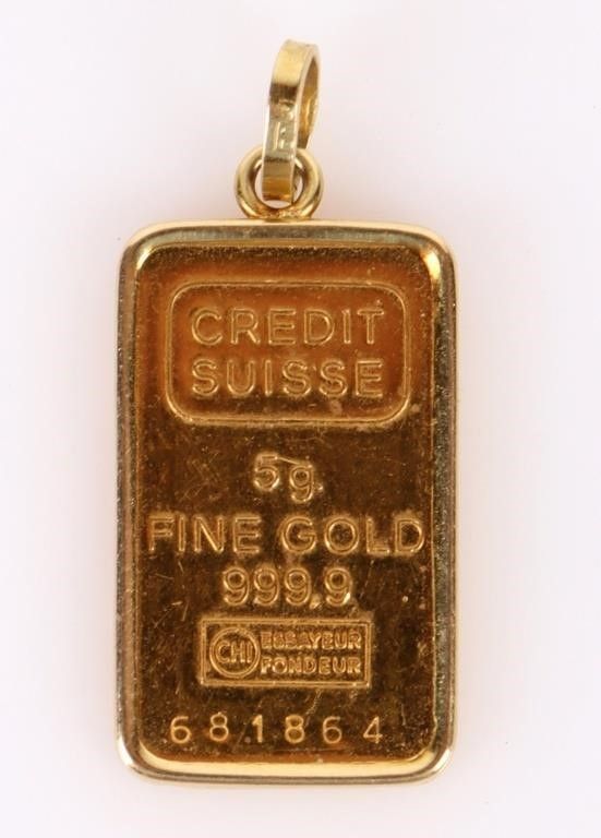 Lot 183165: CREDIT SUISSE 5 GRAM FINE GOLD BAR PENDANT