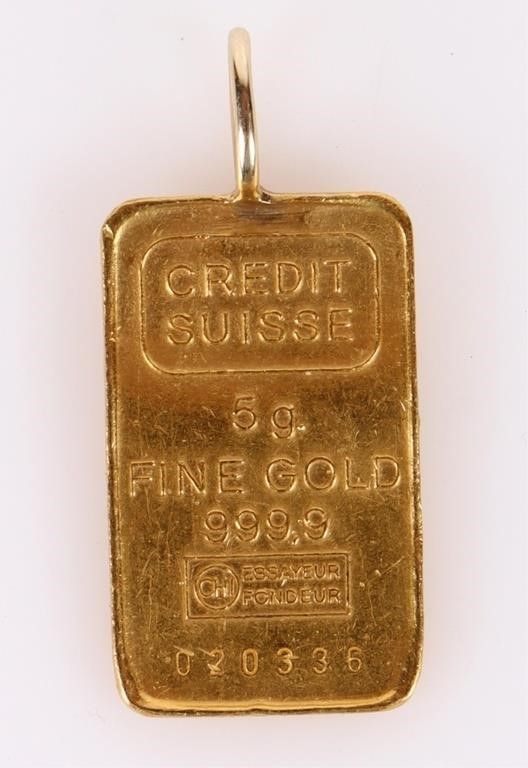 Lot 183166: CREDIT SUISSE 5 GRAM FINE GOLD BAR PENDANT