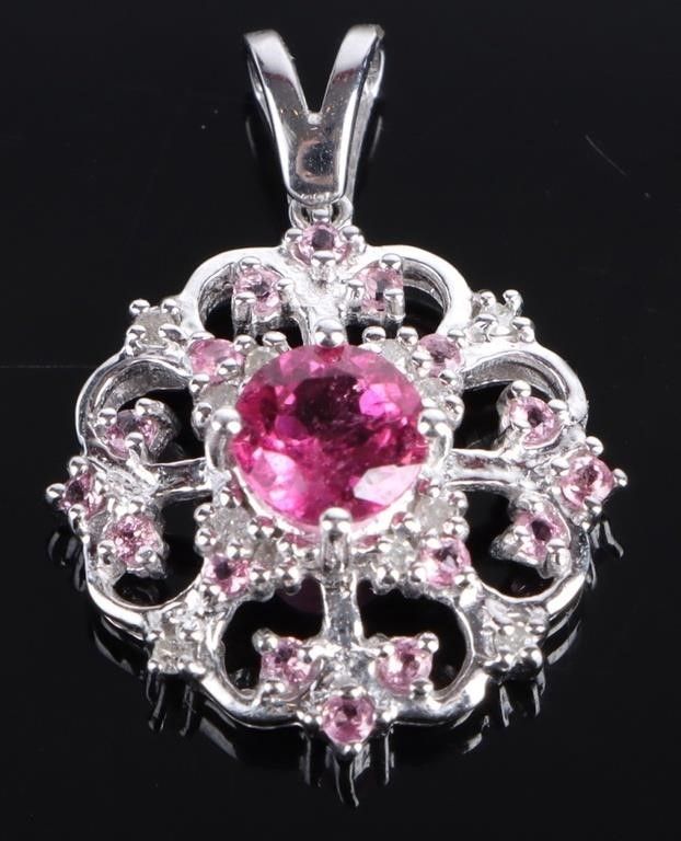 Lot 183168: 10K WG TOURMALINE SAPPHIRE DIAMOND LADIES PENDANT