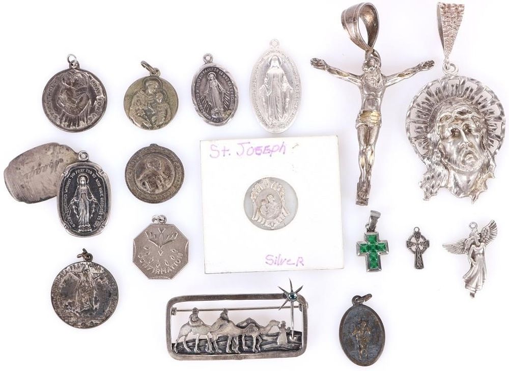 Lot 183171: STERLING SILVER RELIGIOUS PENDANTS - LOT OF 16