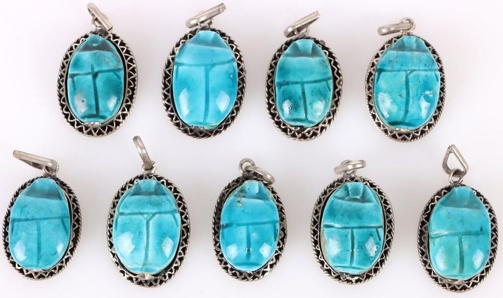 Lot 183173: STERLING SILVER BLUE PORCELAIN SCARAB BEADS