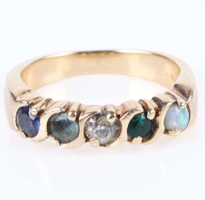 Lot 183181: 14K GOLD LADIES RING DIAMOND OPAL AQUA & SAPPHIRE