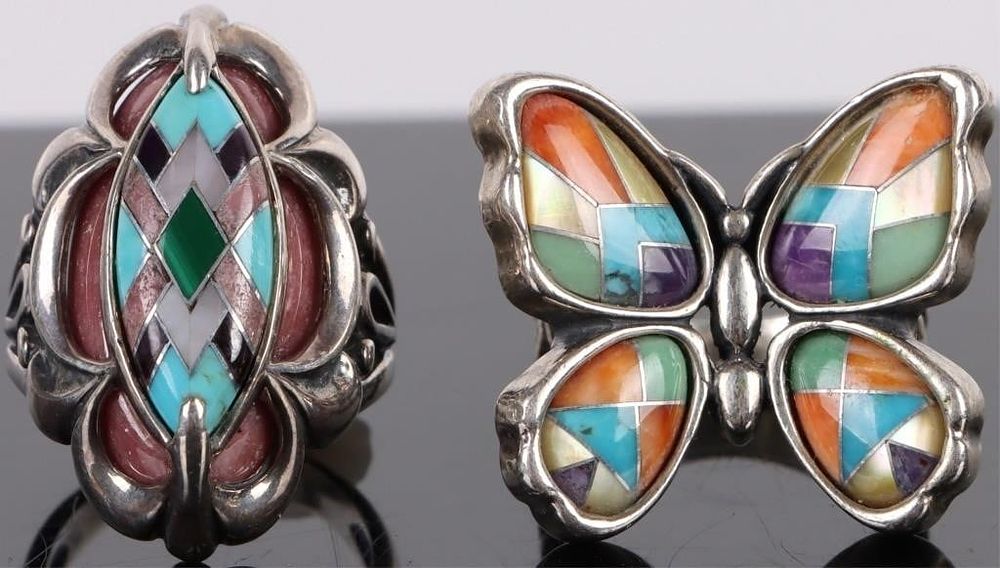 Lot 183184: STERLING SILVER MOSAIC STONE LADIES RINGS