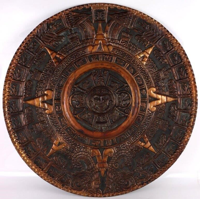 Lot 183291: HUGE 41" DIAMETER AZTEC DESIGN COPPER PLATE