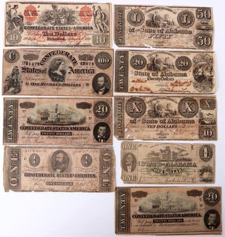 Lot 183297: CONFEDERATE CURRENCY PROMISSORY NOTES - (9)