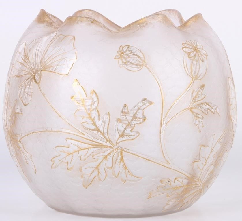 Lot 183381: ANTIQUE GLASS GOLD ENAMELED FLORAL ART BOWL