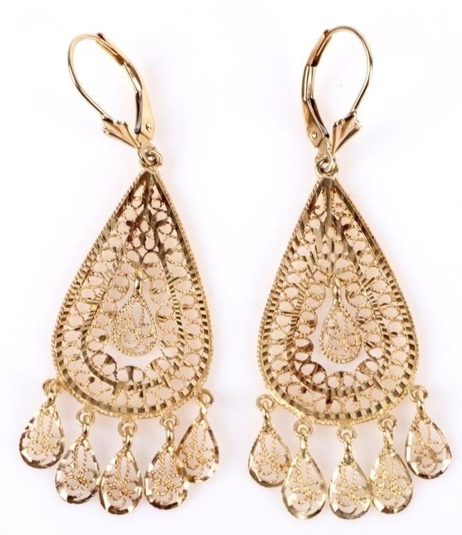 Lot 185162: 14K YELLOW GOLD CHANDELIER STYLE LADIES EARRINGS