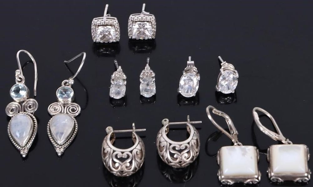 Lot 185167: ASSORTED STERLING SILVER LADIES EARRINGS - (5)