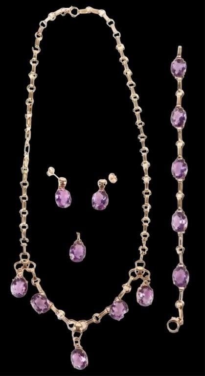 Lot 185189: 14K GOLD CUSTOM AMETHYST JEWELRY SET - 4 PIECE SET