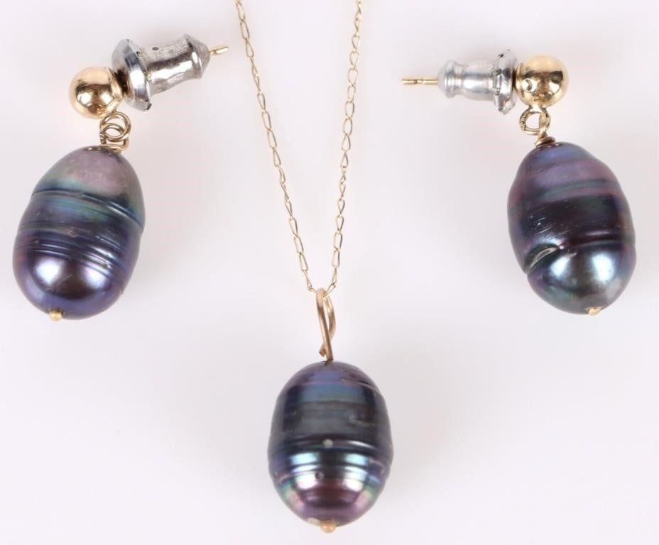 Lot 185191: 14K YELLOW GOLD PURPLE BAROQUE MATCHING SET