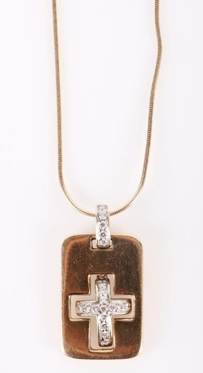 Lot 185205: .2 CTW DIAMOND 14K GOLD CROSS PLATE NECKLACE