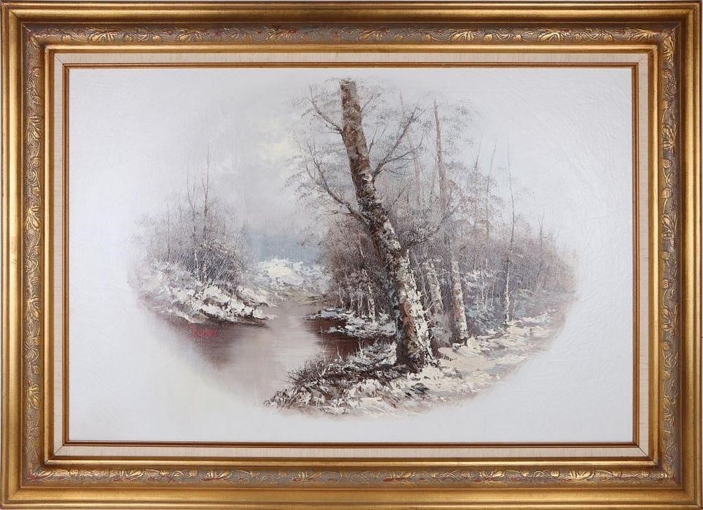Lot 185225: BOB ROSS WINTER SCENE PAINTING IN THE MANNER OF