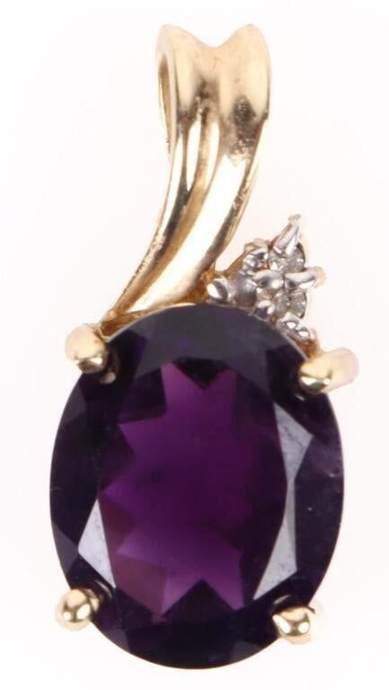 Lot 185241: 10K YELLOW GOLD LADIES PENDANT AMETHYST GEMSTONE