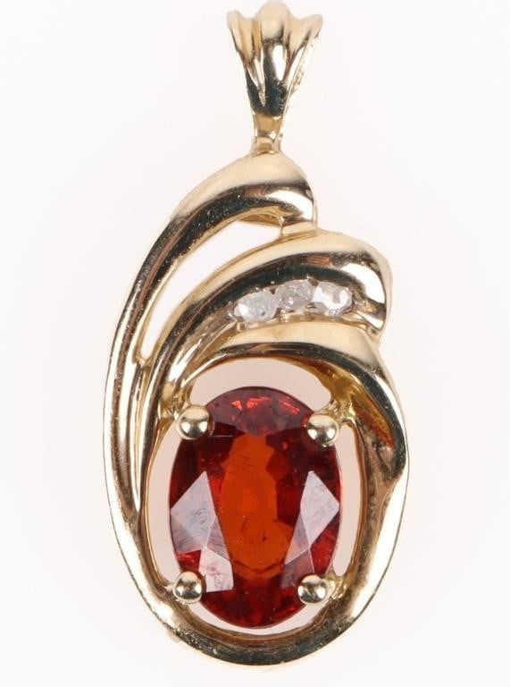 Lot 185248: 10K GOLD LADIES PENDANT SPESSARTITE GEMSTONE