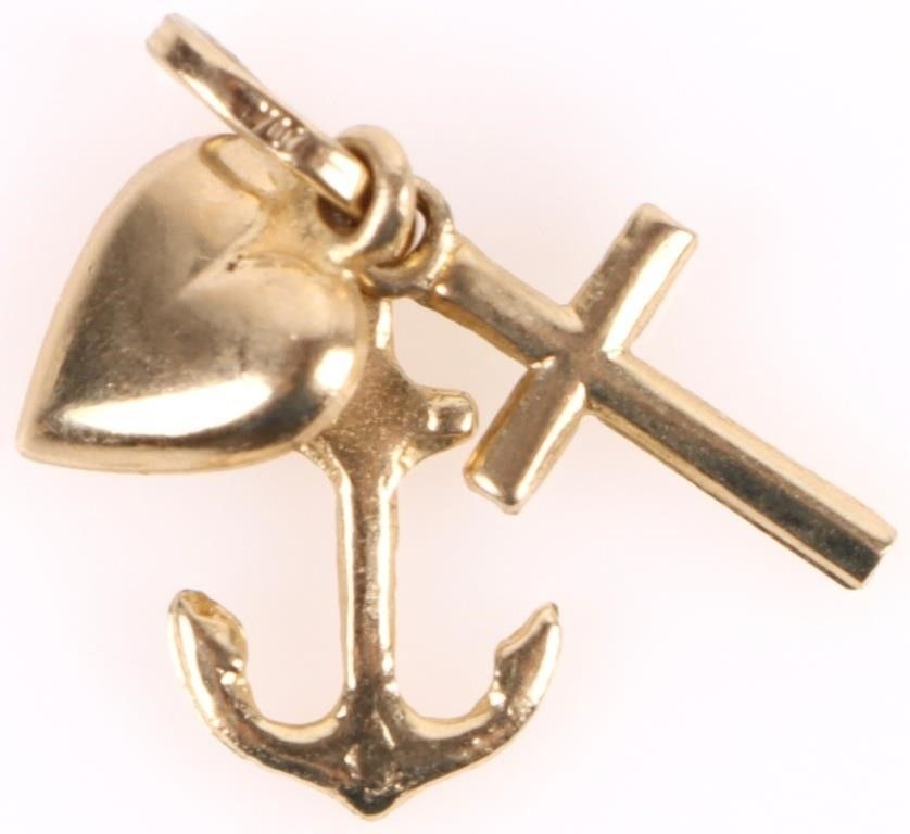 Lot 185274: 14K GOLD HEART CROSS & ANCHOR LADIES PENDANT