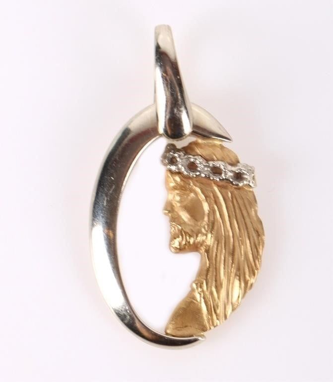 Lot 185278: 18K YELLOW & WHITE GOLD JESUS PENDANT