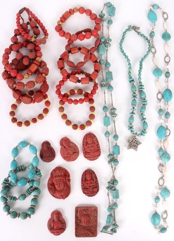 Lot 185287: CINNABAR & HOWLITE CHINESE LADIES JEWELRY