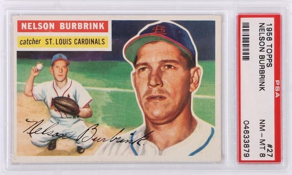 Lot 185298: 1956 TOPPS NELSON BURBRINK #27 BASEBALL PSA 8
