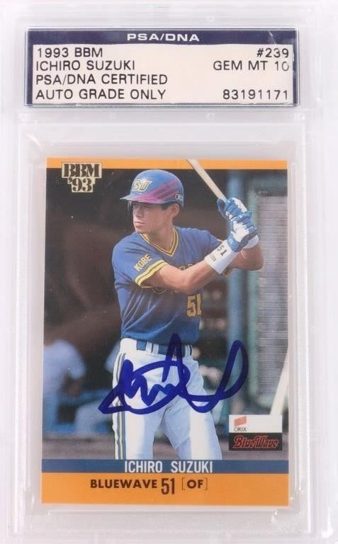 Lot 185305: 1993 BBM ICHIRO SUZUKI #239 PSA  10 AUTOGRAPH CARD