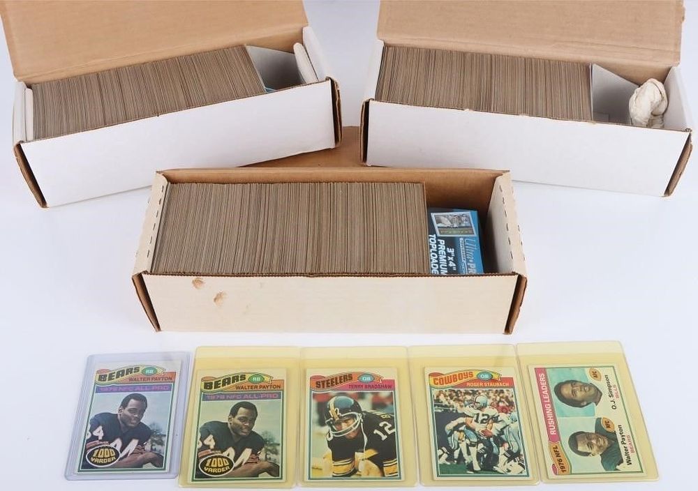 Lot 185344: 1977 TOPPS FOOTBALL STARTER SETS OVER 1000 CARDS