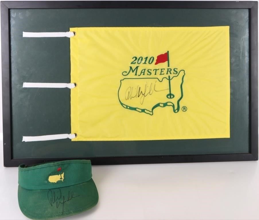 Lot 185349: MASTERS 2010 PHIL MICKELSON HAT & FLAG SIGNED