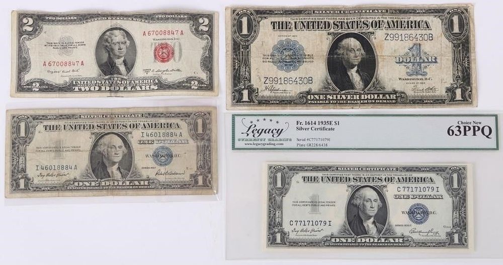 Lot 185367: US $1 SILVER CERT. & $2 RED SEAL - (LOT OF 4)