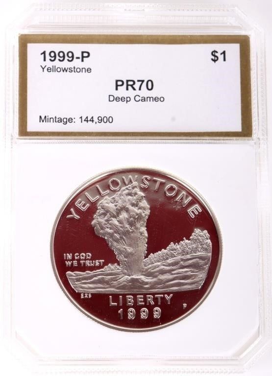 Lot 185371: 1999-P $1 YELLOWSTONE PR70 DEEP CAMEO SILVER COIN