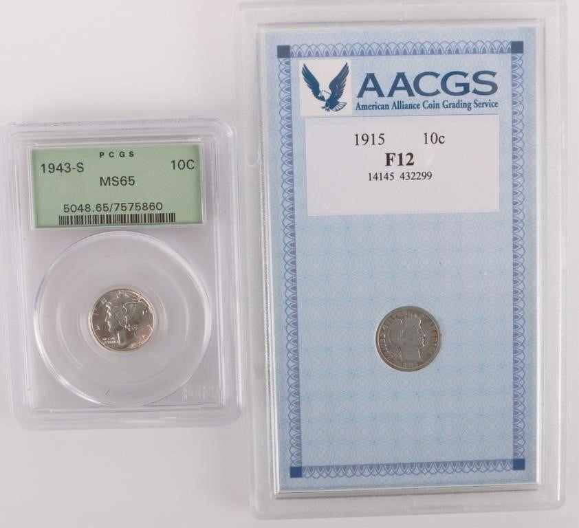 Lot 185372: PCGS/AACGS GRADED U.S. DIMES FROM 1915-1943 - (2)