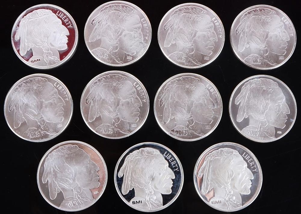 Lot 185379: .999 FINE SILVER 1 OZT MINT BUFFALO ROUNDS - (11)
