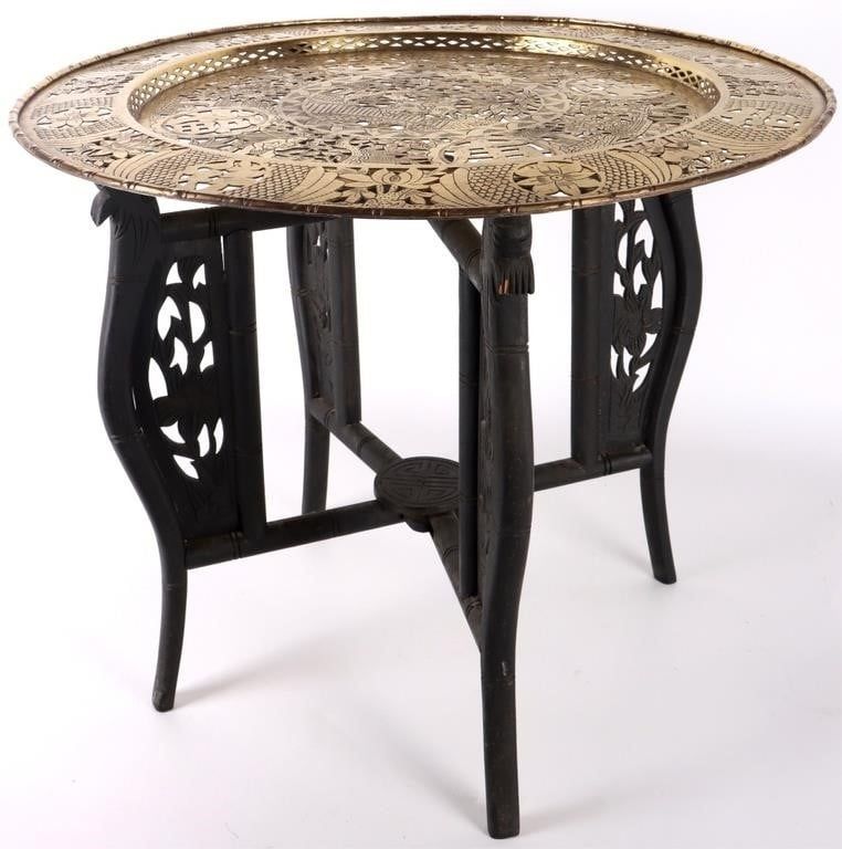 Lot 185402: VINTAGE CHINESE ORNATE BRASS FILIGREE TRAY TABLE