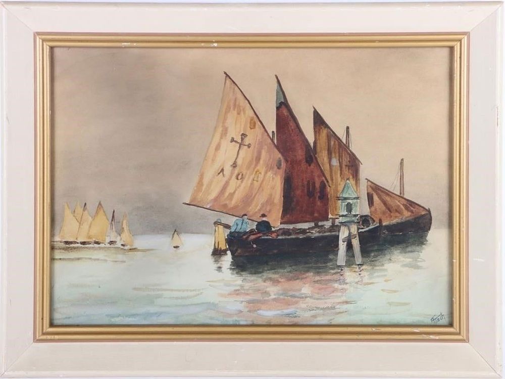 Lot 186329: ORIGINAL SIGNED WATERCOLOR SAILBOAT PAINTING