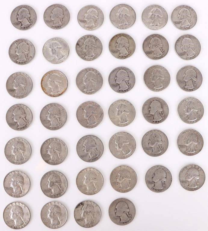 Lot 186342: $10 FACE VALUE 90% SILVER WASHINGTON QUARTERS