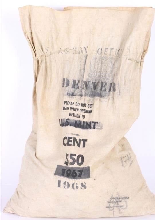 Lot 186396: 1968-S DDO $50 UNCIRCULATED ERROR PENNIES MINT BAG