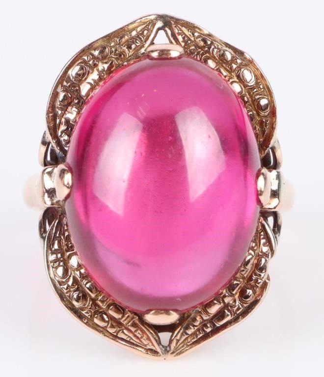 Lot 187151: 16.5 X 14.5MM CABOCHON RUBY 14K YELLOW GOLD RING