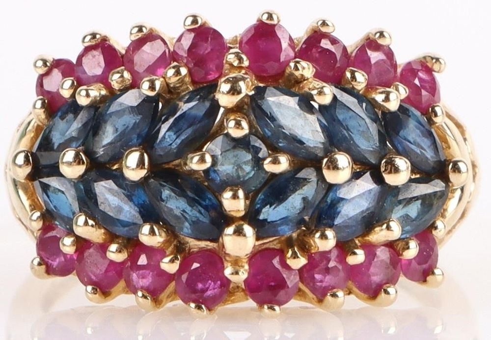 Lot 187155: 14K YELLOW GOLD BLUE & RED TOPAZ LADIES RING