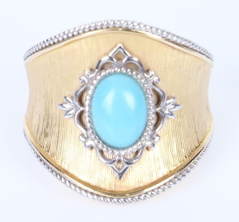 Lot 187168: 14K BI-GOLD ANGEL TURQUOISE LADIES RING