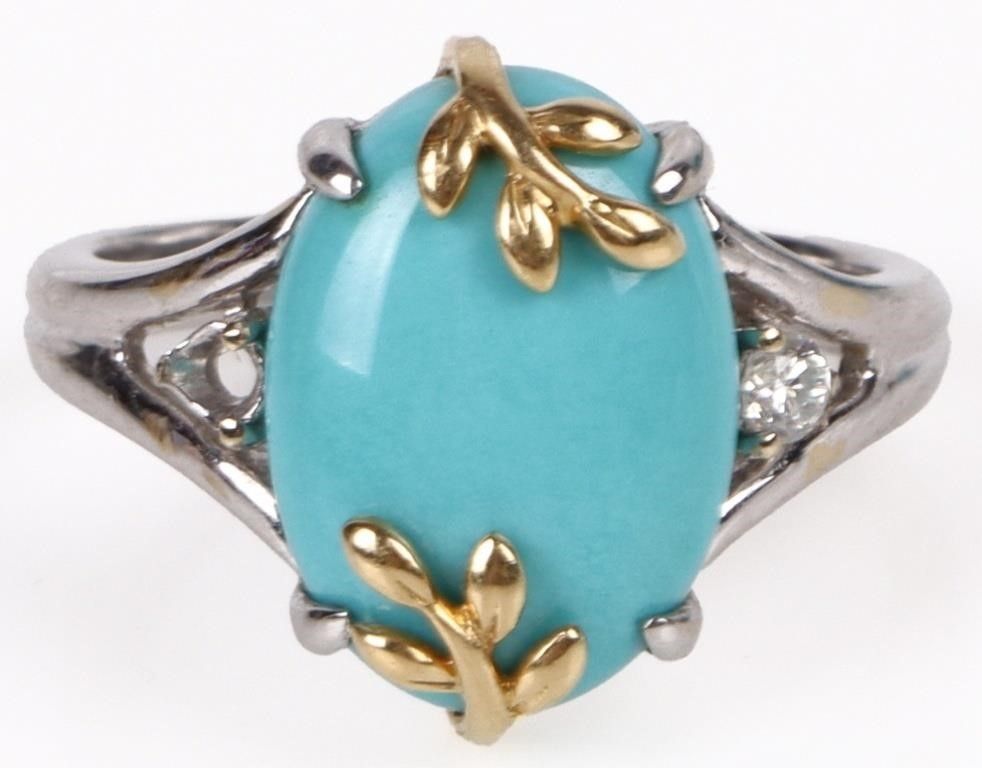 Lot 187174: TURQUOISE & DIAMOND 18KT. WHT & YLW GOLD RING