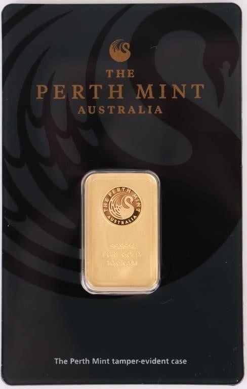 Lot 187183: 10 GRAM FINE GOLD BAR PERTH MINT IN SEALED ASSAY