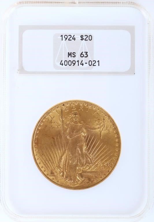 Lot 187190: 1924 SAINT GAUDENS DOUBLE EAGLE GOLD COIN MS63 $20