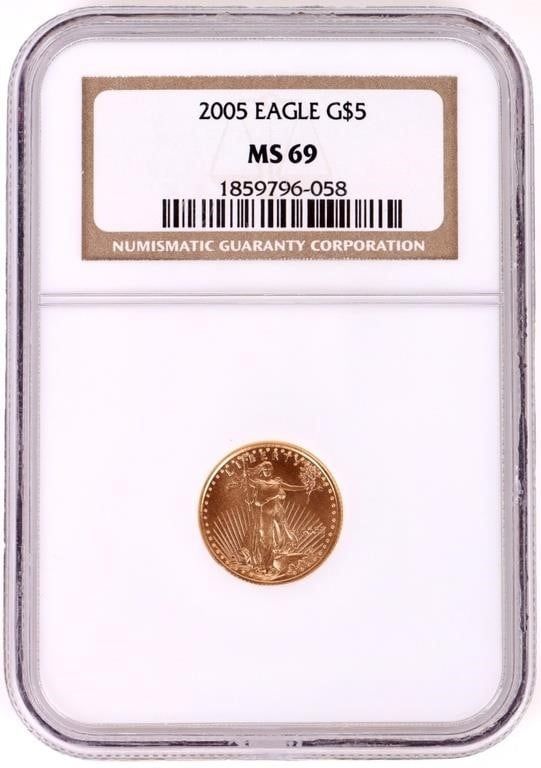 Lot 187194: 2005 P TENTH OUNCE TYPE 1 GOLD EAGLE NGC MS-69