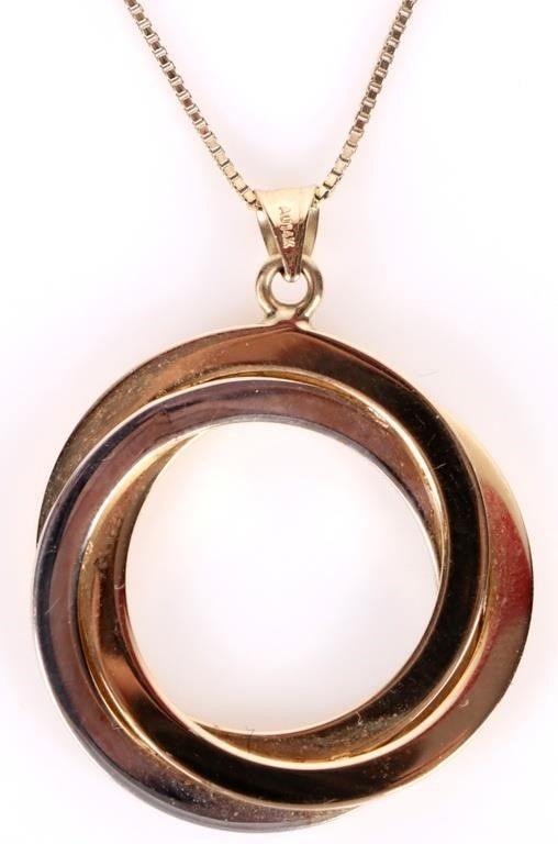 Lot 187203: 14KT WHITE & YELLOW GOLD DISKS PENDANT NECKLACE