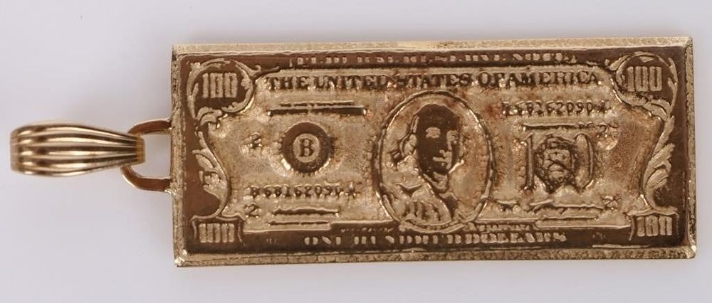 Lot 187215: 14K YELLOW GOLD $100 BILL PENDANT 10.50 GRAMS