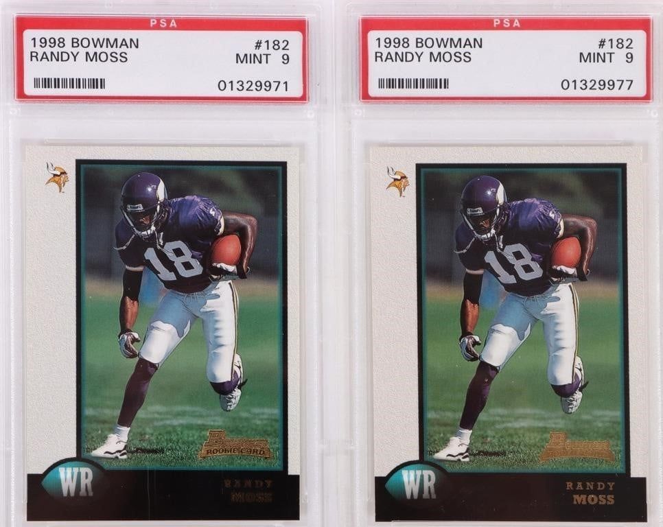 Lot 187358: 1998 BOWMAN RANDY MOSS #182 MINT PSA 9 CARDS - (2)