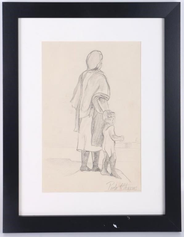 Lot 187366: PAOLO ORIGINAL FIGURAL FRAMED SKETCHING AFTER